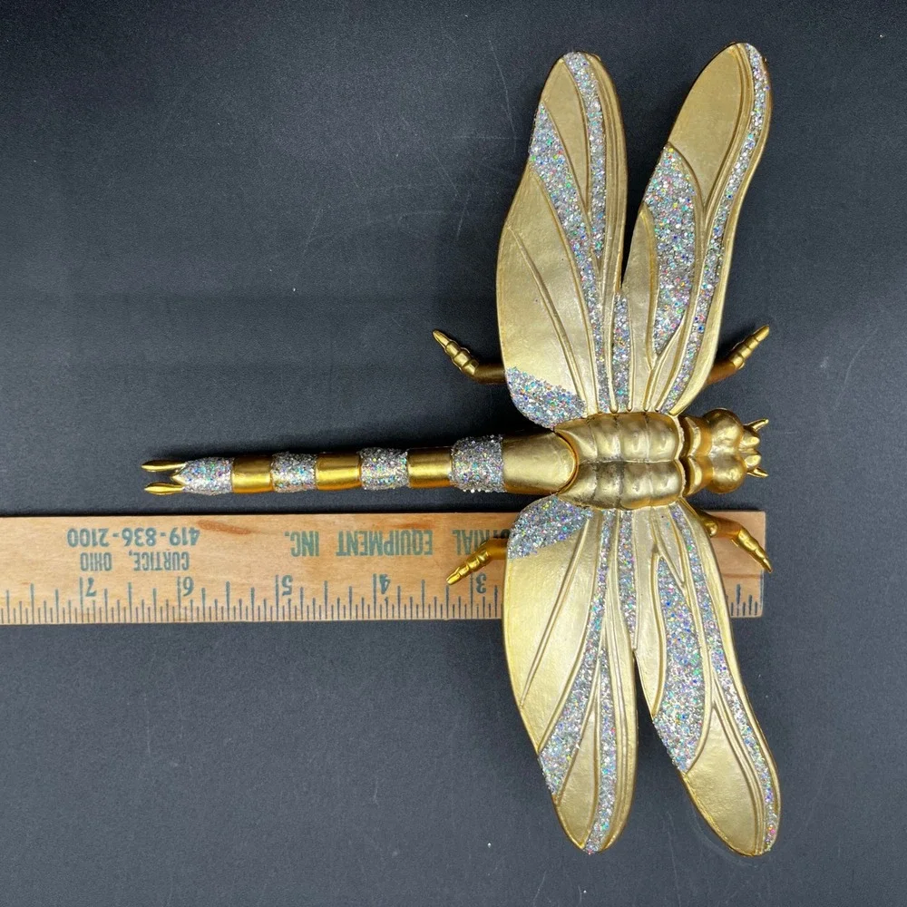 Gold Glitter Insect Ornament Set Dragonfly Ladybug Clip Holiday Decor 2pc Taiwan